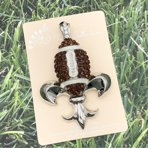 Fleur De Lis Rhinestone Football Pendant - Picture 1 of 4